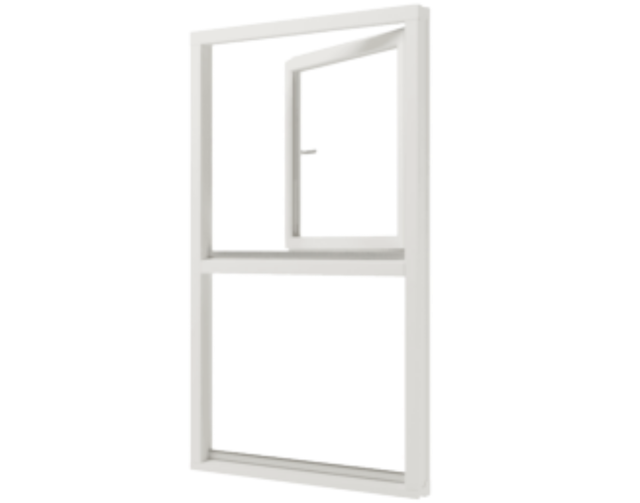 Kunststofffenster weiß aus Kunststoff, zweiteilig mit Mittelsteg und geöffnetem Oberlicht