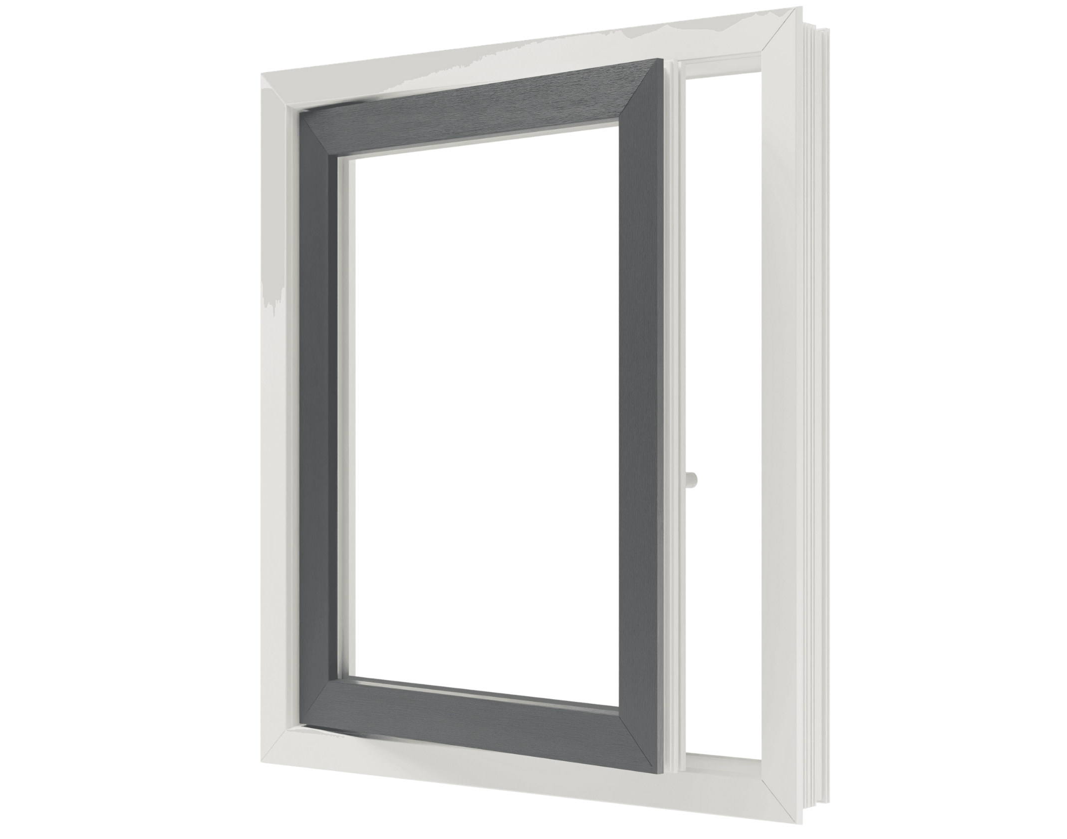 Kunststofffenster weiß außen, anthrazit innen, Kunststoffrahmen einflügelig ohne Verglasung